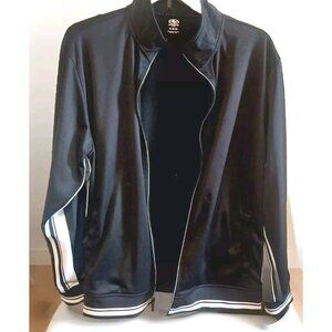 Athletic Works Mens XL Black Full-Zip Track Jacket With White Stripes & Pockets